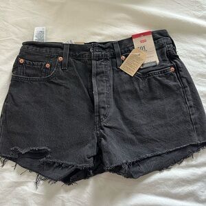 Levi's Black High-Rise Frayed Hem Jean Shorts